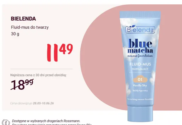 Fluid-mus do twarzy BIELENDA Blue Matcha nawilżający 01 Vanilla Sky promocja w Rossmann
