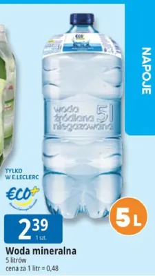 Woda źródlana niegazowana Eco+ 5l promocja w Leclerc
