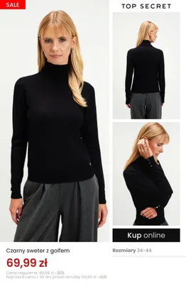Czarny sweter z golfem Top Secret promocja w Top Secret