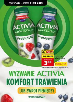 Jogurt pitny Activia, różne rodzaje 2+1 GRATIS promocja w Biedronka