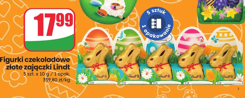 Figurki czekoladowe złote zajączki promocja w Dino