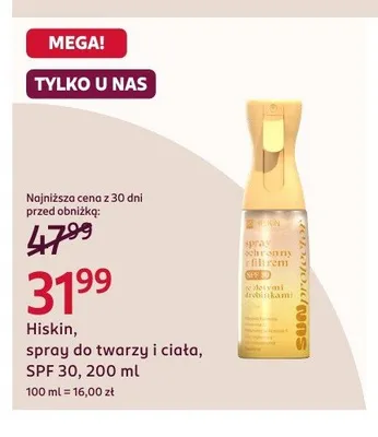 Spray do twarzy i ciała SPF 30 Hiskin promocja w Rossmann