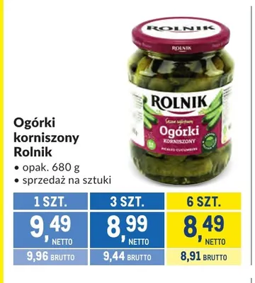 Ogórki korniszony Rolnik promocja w Makro