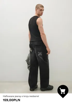 Jeansy haftowane o kroju neobarrel promocja w Bershka