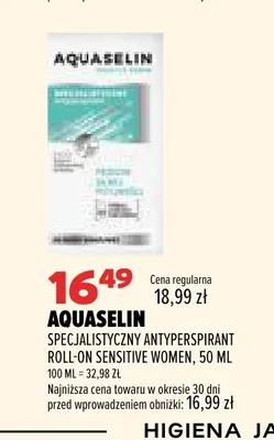 Specjalistyczny antyperspirant roll-on Aquaselin Sensitive Women promocja w Drogerie Natura