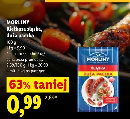 Kiełbasa śląska duża paczka Morliny promocja w Lidl