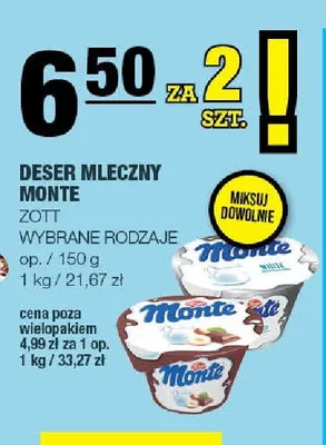 Deser mleczny Monte promocja w SPAR