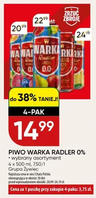 Piwo bezalkoholowe Warka Radler 0% 4-pak 500ml promocja w Chata Polska