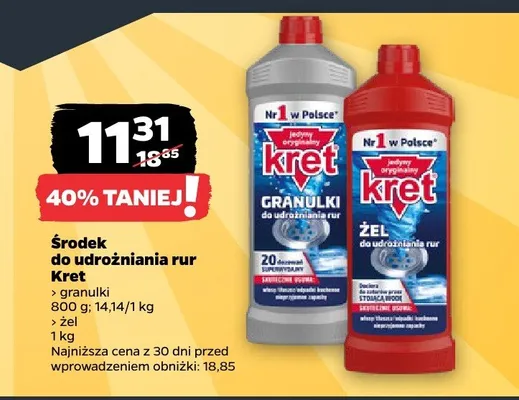 Środek do udrożniania rur Kret żel promocja w Netto