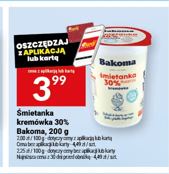 Śmietanka kremówka Bakoma 30% promocja w Twój Market