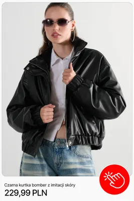 Czarna kurtka bomber z imitacji skóry Cropp promocja w Cropp