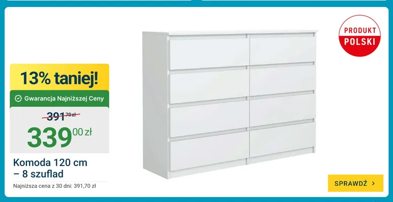 Komoda 120 cm 8 szuflad promocja w ERLI
