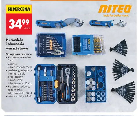 Klucze nasadowe, grzechotka, bity i nasadki 38 el. Niteo promocja w Biedronka