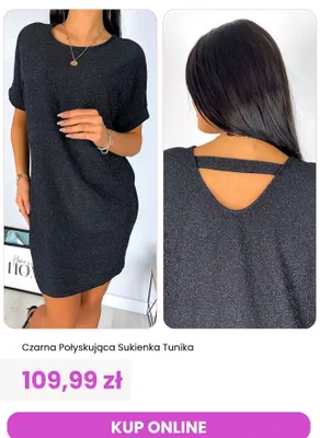 Sukienka tunika czarna połyskująca ModnaKiecka.pl promocja w Modna Kiecka