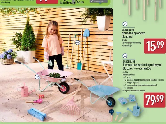 Taczka z akcesoriami ogrodowymi dla dzieci - 6 elementów promocja w Aldi