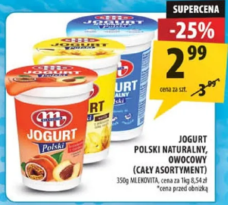 Jogurt polski naturalny, owocowy (cały asortyment) promocja w Arhelan