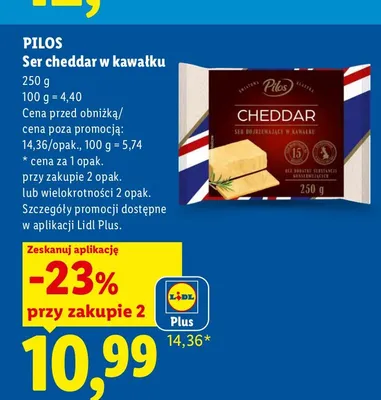 Ser cheddar w kawałku Pilos promocja w Lidl