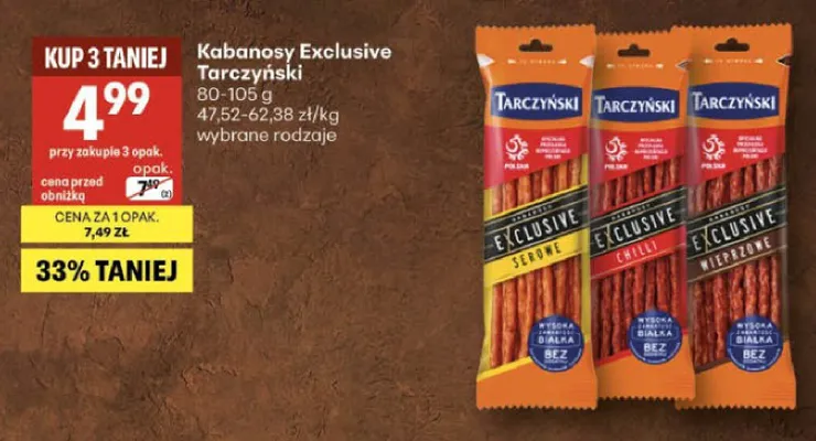 Kabanosy Exclusive Tarczyński Serowe promocja w Delikatesy Centrum