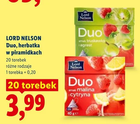 Herbata w piramidkach Lord Nelson Duo smak truskawka i agrest promocja w Lidl