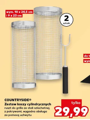 Zestaw koszy cylindrycznych Countryside ruszt do grilla ze stali szlachetnej z pokrywami wygodna obsługa za pomocą uchwytu promocja w Kaufland