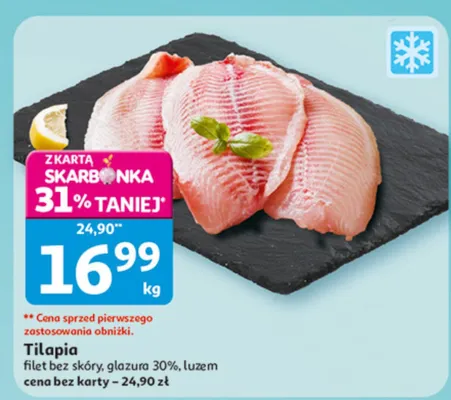 Filet Tilapia bez skóry, glazura 30%, luzem promocja w Auchan