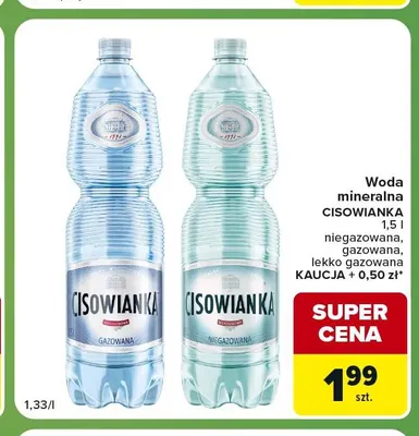 Woda mineralna gazowana Cisowianka lekko promocja w Carrefour Express