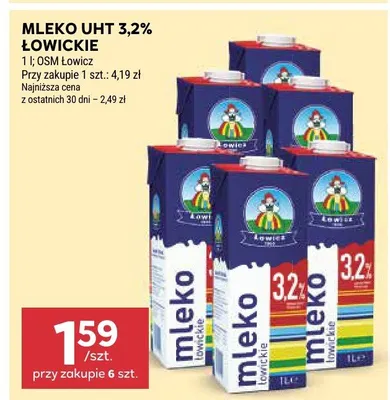 Mleko UHT 3,2% Łowickie promocja w Stokrotka