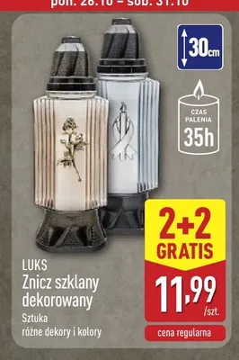 Znicz szklany dekorowany Luks promocja w Aldi