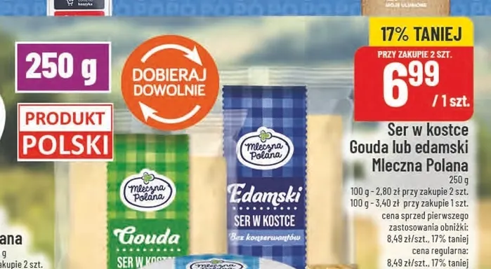 Ser w kostce gouda Mleczna Polana promocja w POLOmarket