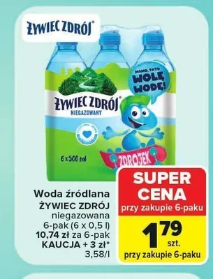 Woda źródlana Żywiec Zdrój Zdrojek niegazowana 6-pak promocja w Carrefour Market