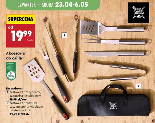 Akcesoria do grilla zestaw ze szczypcami szpatułką i widelcem promocja w Biedronka