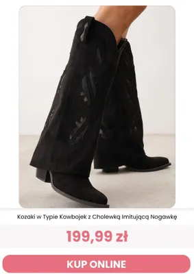 Kozaki w typie kowbojek z cholewką imitującą nogawkę Renee promocja w Renee