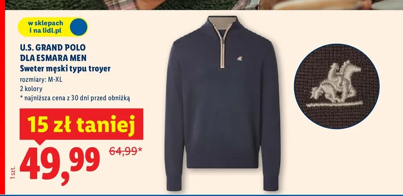 Sweter męski typu troyer U.S. Grand Polo Dla Esmara Men promocja
