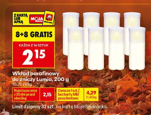 Wkład parafinowy do zniczy Lumia promocja w Biedronka