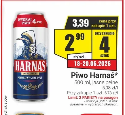 Piwo Harnaś Jasne Pełne promocja w Delikatesy Sezam