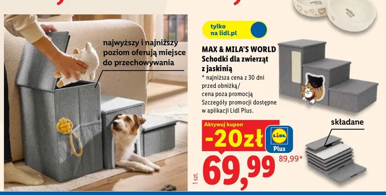 Schodki dla zwierząt z jaskinią Max & Mila's World promocja w Lidl