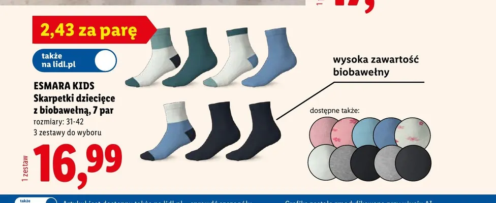 Skarpetki dziecięce z biobawełną 7-pak promocja w Lidl