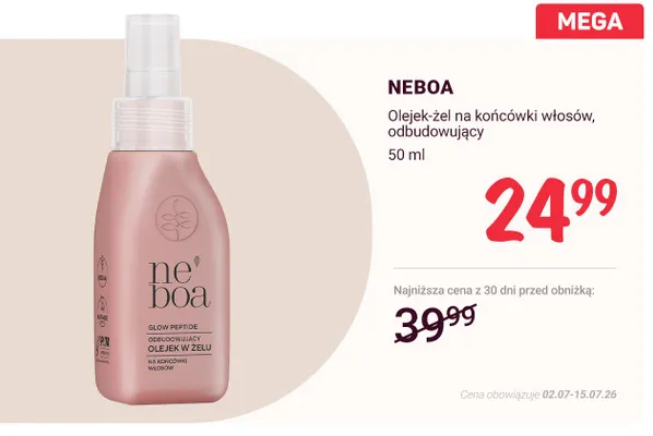 Olejek-żel na końcówki włosów odbudowujący Neboa promocja w Rossmann