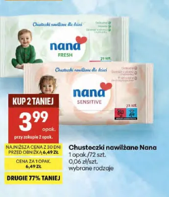 Chusteczki nawilżane dla dzieci Nana Sensitive promocja w Delikatesy Centrum