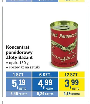 Koncentrat pomidorowy Złoty Bażant promocja w Makro