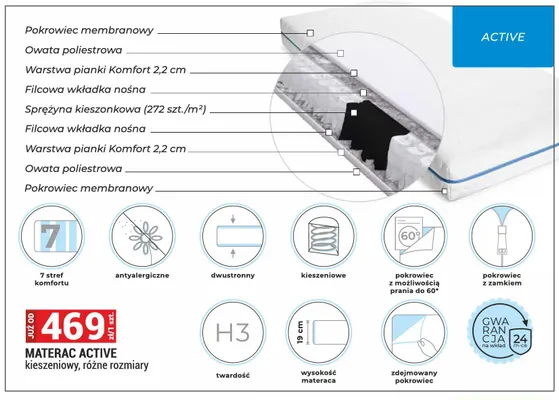 Materac Active kieszeniowy promocja w Merkury Market
