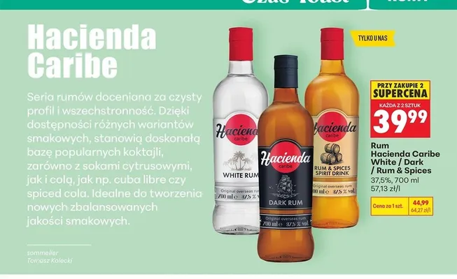Rum Hacienda Caribe Dark 37,5% promocja w Biedronka