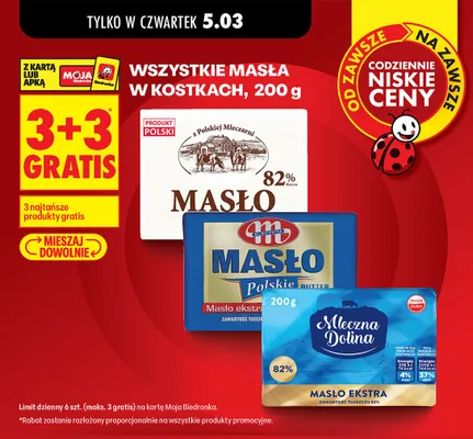 Masło 82% 3 + 3 gratis promocja w Biedronka