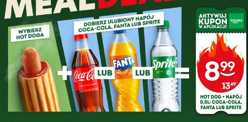 Zestaw hot dog + napój Coca-Cola Fanta lub Sprite 500 ml promocja w Żabka