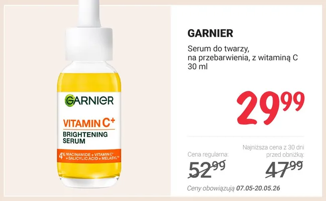Serum do twarzy na przebarwienia z witaminą C GARNIER promocja w Rossmann