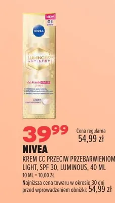 Krem CC przeciw przebarwieniom Light SPF 30 Luminous Nivea promocja w Drogerie Natura