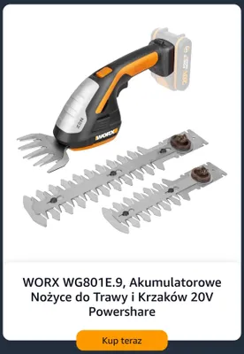 Akumulatorowe nożyce do trawy i krzaków WORX Powershare promocja w Amazon