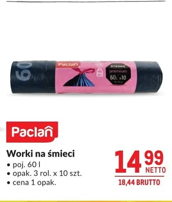 Worki na śmieci Paclan poj. 60l promocja w Makro