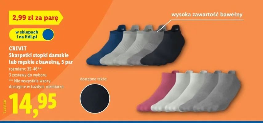 Skarpetki stopki damskie / męskie z bawełną, 5 par promocja w Lidl