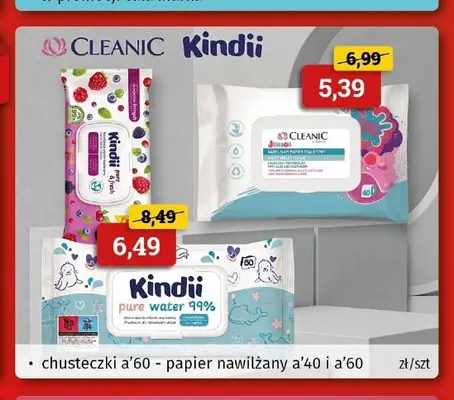 Chusteczki nawilżane Kindii Pure Water 99% promocja w Drogeria Kosmyk
